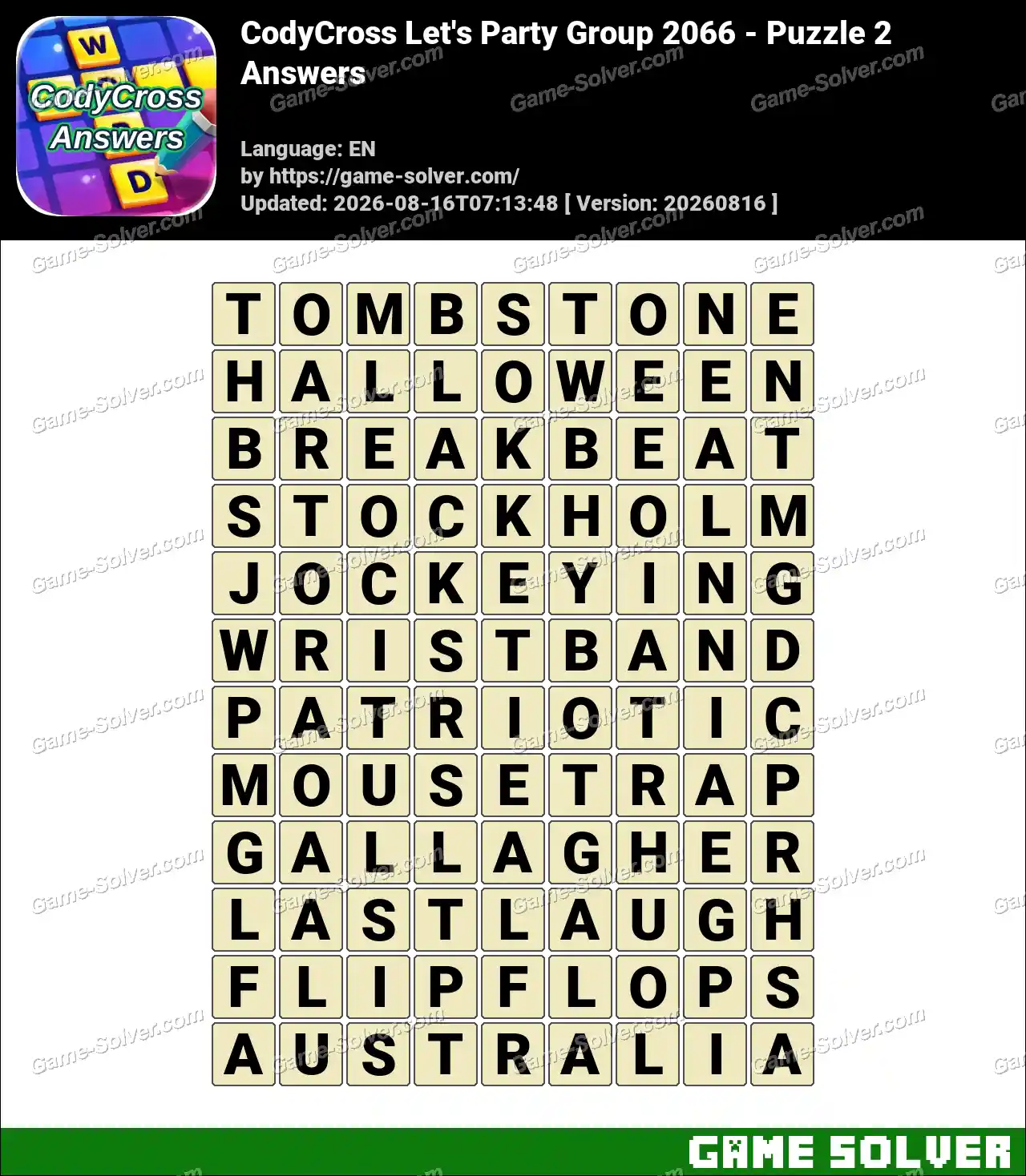CodyCross Let’s Party Group 2066 – Puzzle 2 Answers